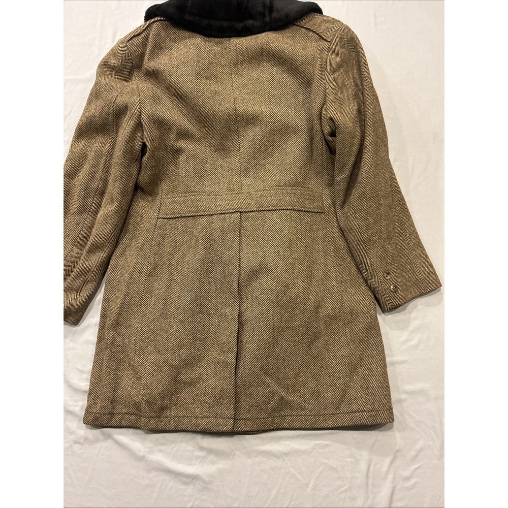 Vtg Sears Herringbone Wool Blend Coat Mens Large Faux Fur Collar Lined 60s 70s - Picture 10 of 16